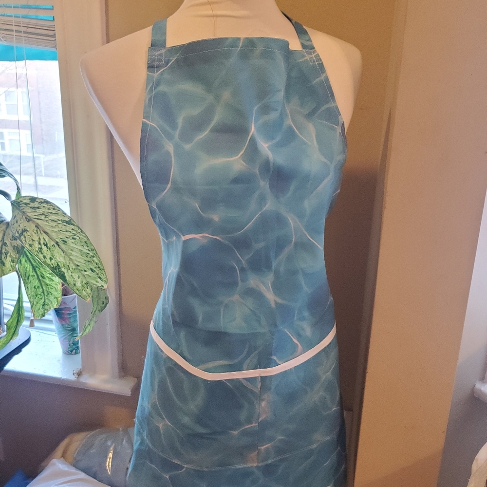 NewHand Crafted Blue Water Pattern Cotton Apron Adult sz Small